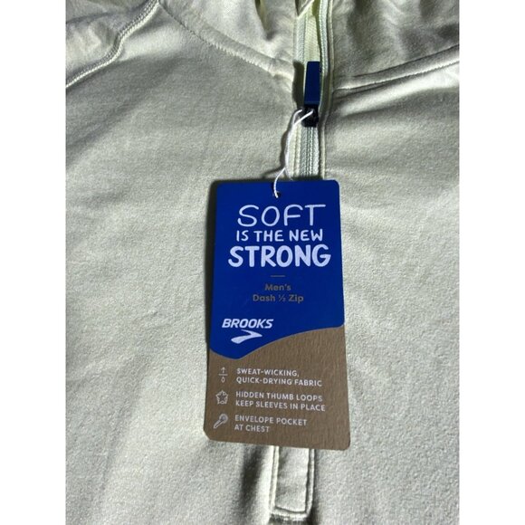 Brooks Mens Size XL Heather Honeydew Dash 1/2 Zip Pullover Thumb Loops Wicking - Picture 3 of 10
